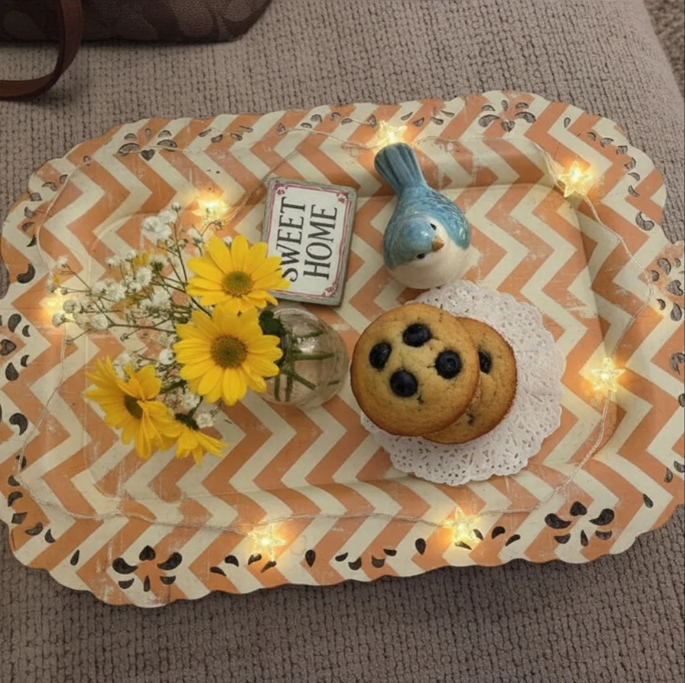 Hobby Lobby Peach and Cream Chevron Decorative Tray
